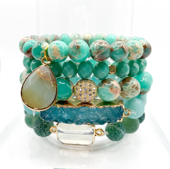 Green Sea Sediment Jasper 5 Piece Bracelet Set