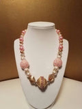 Pink and gold bead statement necklace with rhinestones and crystals