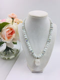 White and Gold Beaded Statement Necklace and Bracelet