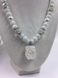 White and Gold Beaded Statement Necklace and Bracelet
