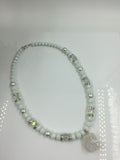 White and Gold Beaded Statement Necklace and Bracelet