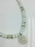 White and Gold Beaded Statement Necklace and Bracelet