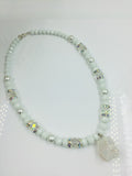 White and Gold Beaded Statement Necklace and Bracelet