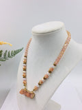Pink and Antique Gold Beaded Necklace, Earrings and Bracelet Set