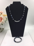 Black, Blue and Gray Glass Beaded Necklace and Bracelet Set