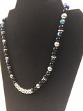 Black, Blue and Gray Glass Beaded Necklace and Bracelet Set