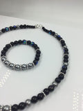 Black, Blue and Gray Glass Beaded Necklace and Bracelet Set