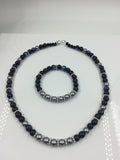 Black, Blue and Gray Glass Beaded Necklace and Bracelet Set