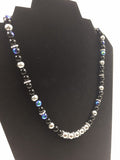 Black, Blue and Gray Glass Beaded Necklace and Bracelet Set