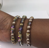 Stackable Stretch Bracelet Set, Pave Gold Tone Cross
