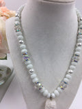 White and Gold Beaded Statement Necklace and Bracelet