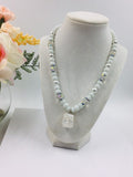 White and Gold Beaded Statement Necklace and Bracelet
