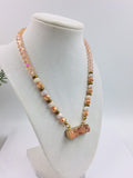Pink and Antique Gold Beaded Necklace, Earrings and Bracelet Set