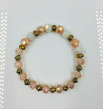 Pink and Antique Gold Beaded Necklace, Earrings and Bracelet Set