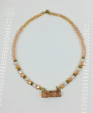 Pink and Antique Gold Beaded Necklace, Earrings and Bracelet Set