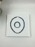 Black, Blue and Gray Glass Beaded Necklace and Bracelet Set