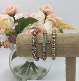Stackable Stretch Bracelet Set, Pave Gold Tone Cross