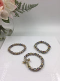 Stackable Stretch Bracelet Set, Pave Gold Tone Cross