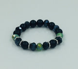 Jade beads, matte black glass beads, 3 piece set of bracelets, Silver Tone cross with crystal rhinestones