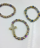 Stackable Stretch Bracelet Set, Pave Gold Tone Cross