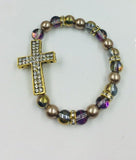 Stackable Stretch Bracelet Set, Pave Gold Tone Cross