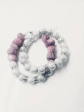 Amethyst and Gray Beaded Stretch & Adjustable Bracelet Set
