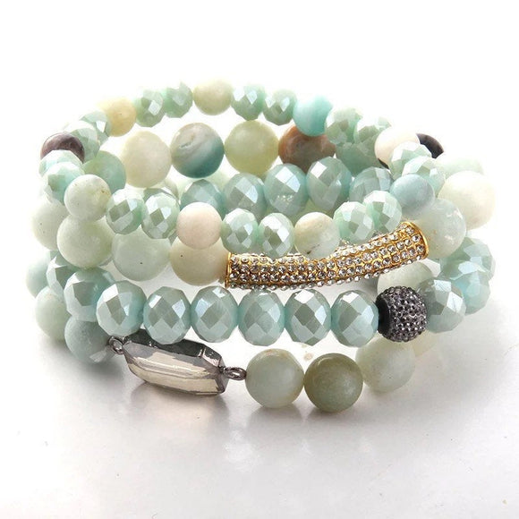 Natural Light Green Amazonite Stone Beaded Bracelet Set