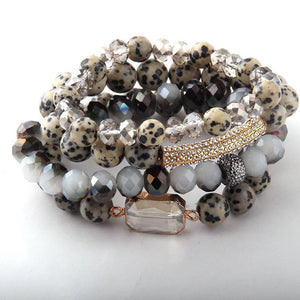 Natural Dalmatian Jasper Stone Stretch Beaded Bracelet Set