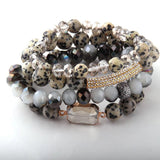Natural Dalmatian Jasper Stone Stretch Beaded Bracelet Set