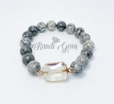 Natural Gray Scenery Jasper Stone Stretch Beaded Bracelet Set
