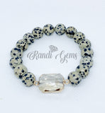 Natural Dalmatian Jasper Stone Stretch Beaded Bracelet Set