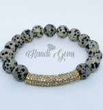 Natural Dalmatian Jasper Stone Stretch Beaded Bracelet Set