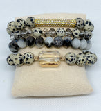 Natural Dalmatian Jasper Stone Stretch Beaded Bracelet Set