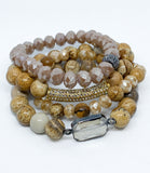 Natural Brown Jasper Stone Beaded Stretch Bracelet Set