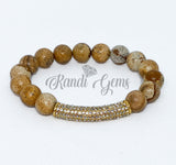 Natural Brown Jasper Stone Beaded Stretch Bracelet Set