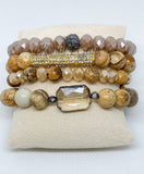 Natural Brown Jasper Stone Beaded Stretch Bracelet Set