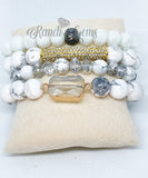 Natural White Howlite Stone Stretch Beaded Bracelet Set