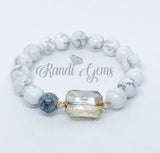 Natural White Howlite Stone Stretch Beaded Bracelet Set
