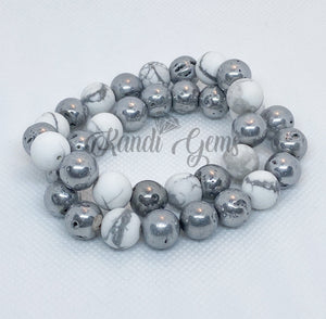 White Howlite & Silver Agate Druzy Stretch Bracelet Set