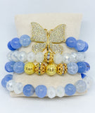 Natural Blue Fire Agate Stone Boho Bracelet Set