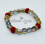 Red Beaded Bracelet Set, Gold Plated CZ Pave Accent