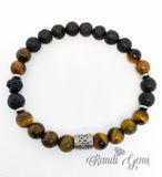 Tiger Eye and Lava Beaded Stretch Bracelet for Men