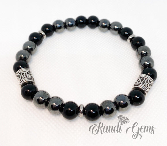 Black and Silver Beaded Stretch Bracelet