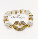 Gold and White Stretch Beaded Stack Bracelet Set