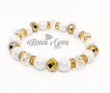 Gold and White Stretch Beaded Stack Bracelet Set