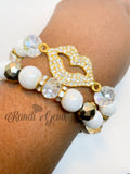 Gold and White Stretch Beaded Stack Bracelet Set