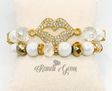 Gold and White Stretch Beaded Stack Bracelet Set