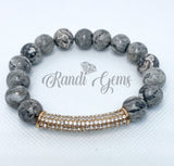 Natural Gray Scenery Jasper Stone Stretch Beaded Bracelet Set