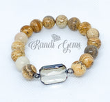 Natural Brown Jasper Stone Beaded Stretch Bracelet Set