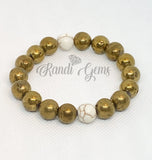 White Howlite & Gold Druzy Beaded Bracelet Set